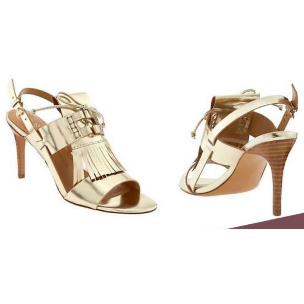 Banana Republic patent champagne gold heels with fringe. 3.5”-4” heel
